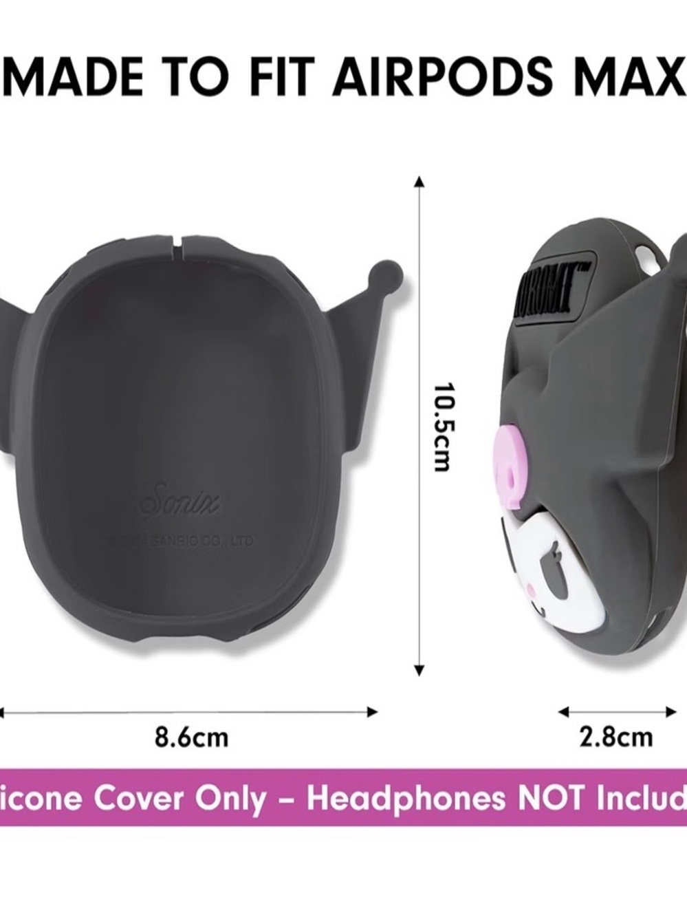 Grey Silicone AirPods Max Protective Cover with Character Accent